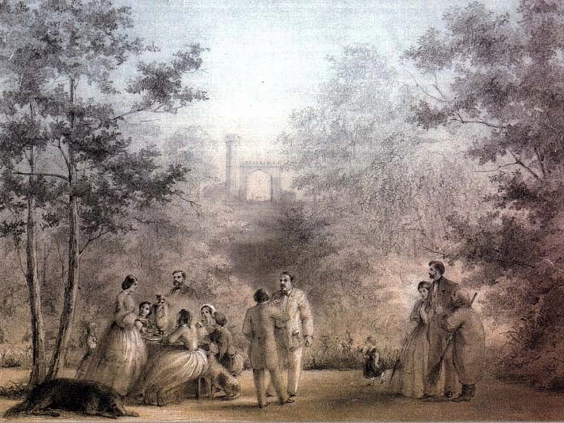 1824-Emmanuil Aleksandrovich Dmitriev-Mamonov - La famiglia di S.A. Baratynsky e gli ospiti sul sito di fronte alla casa